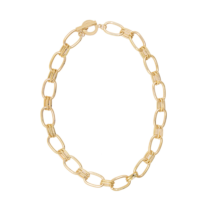 Chunky Twin Loop and Bar Necklace in Gold