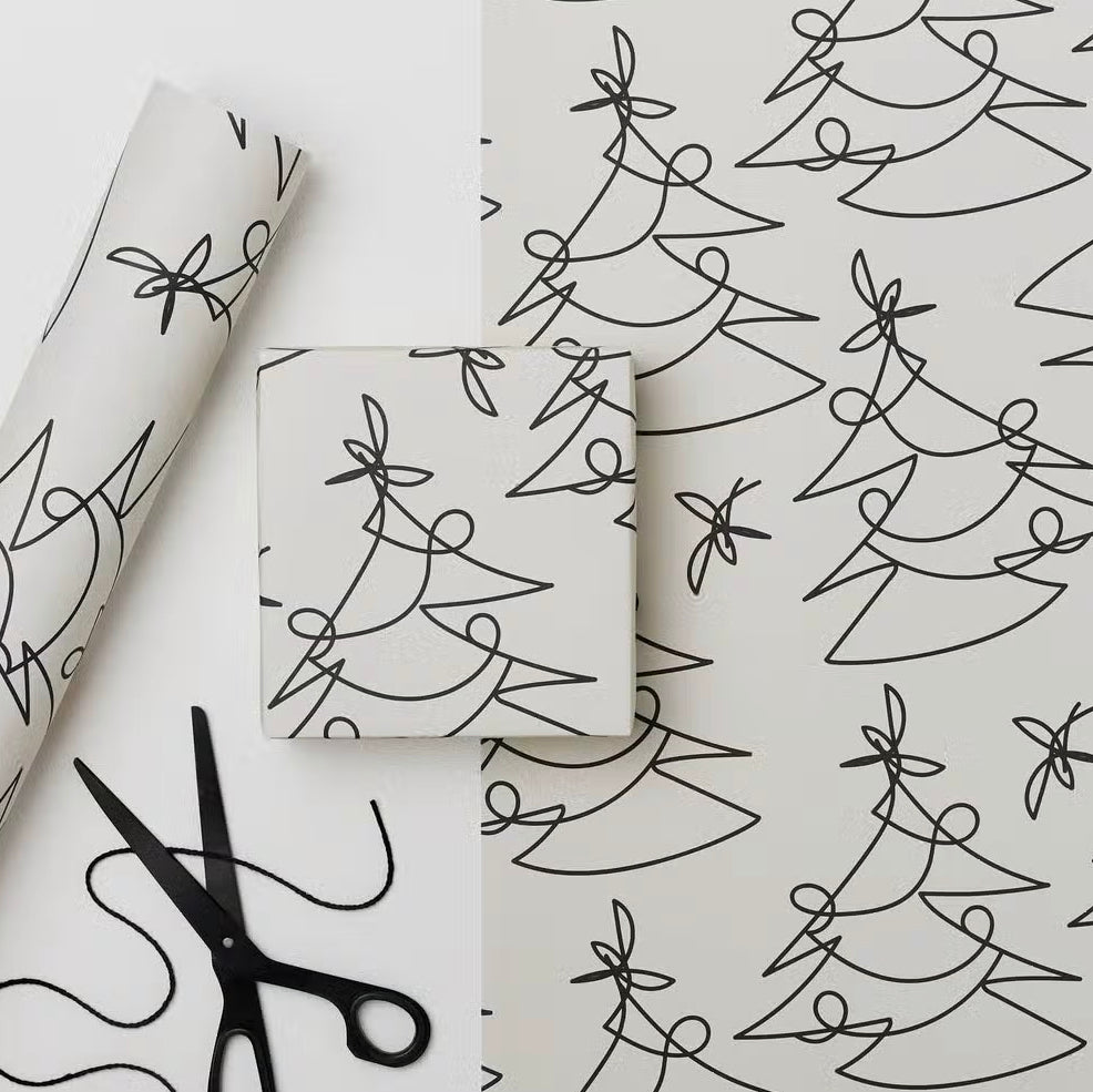 Tree Lines Christmas Gift Wrap - White
