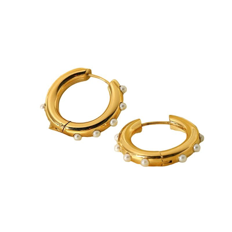 Pearl Hoop Earrings in Gold