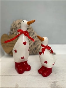 Large Ceramic Polka Dot Duck - Navy/Red Hearts