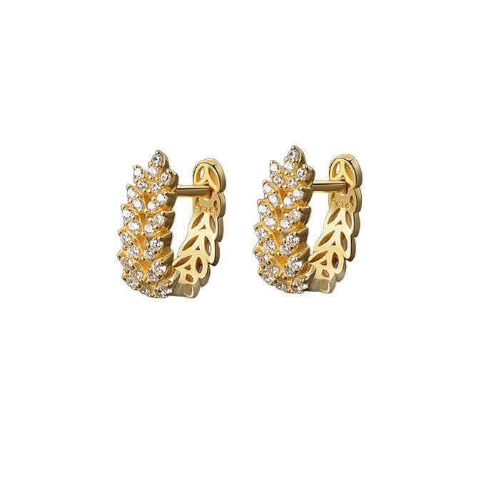 Crystal Leaf Huggie Earrings- Gold