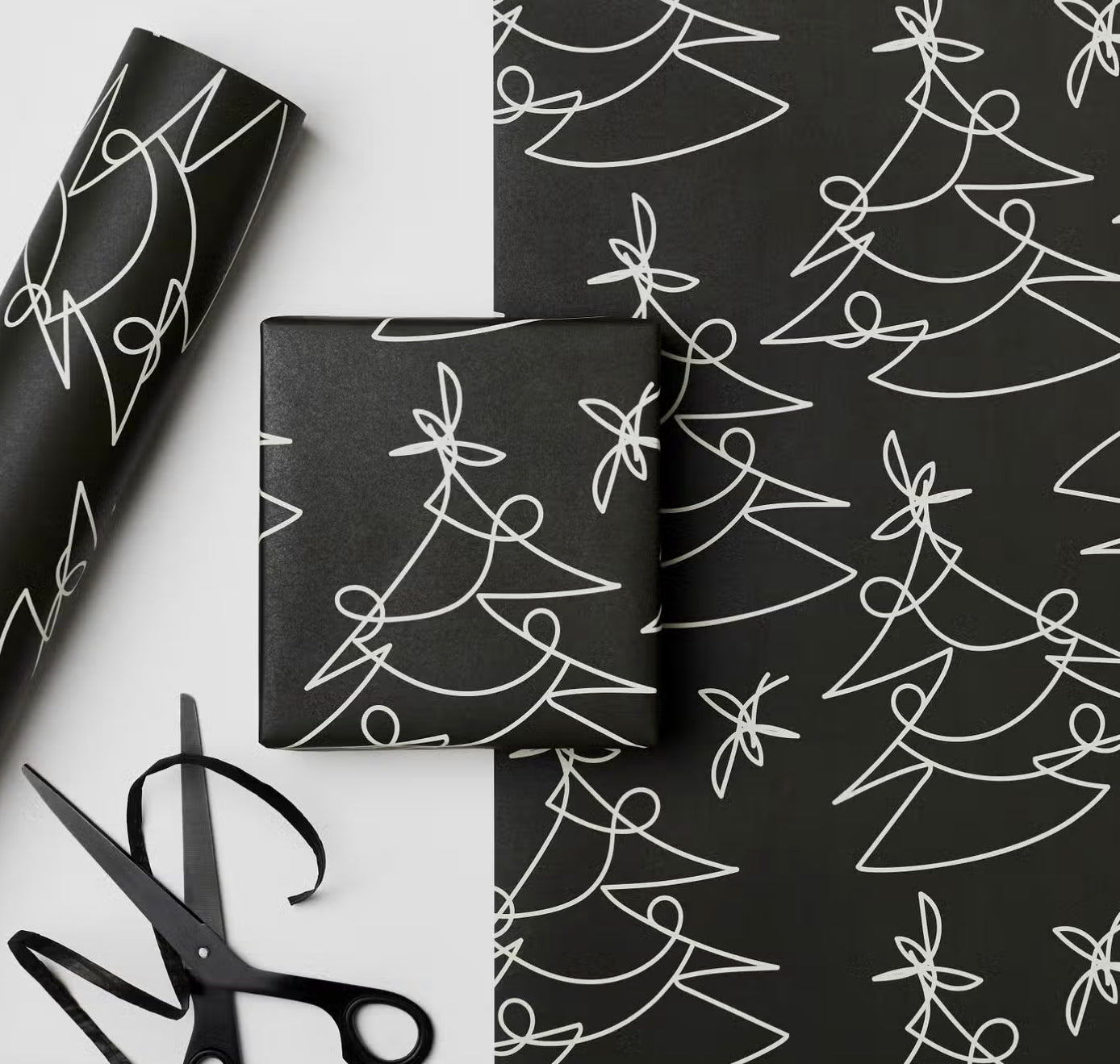 Tree Line Christmas Gift Wrap - Black