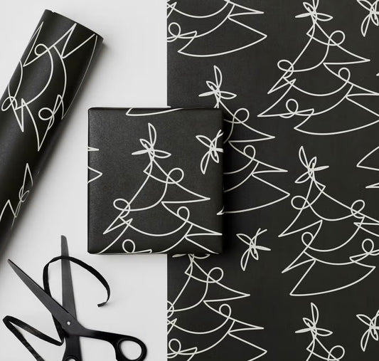 Tree Line Christmas Gift Wrap - Black