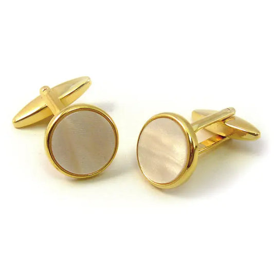 Round Gilt and White Finish Cufflinks