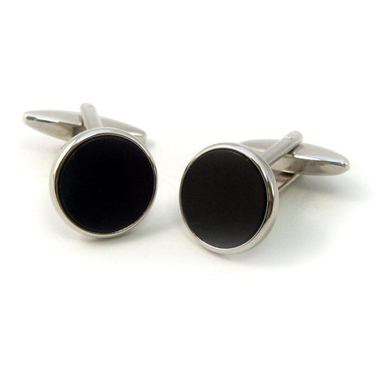 Round Rhodium and Black Finish Cufflinks