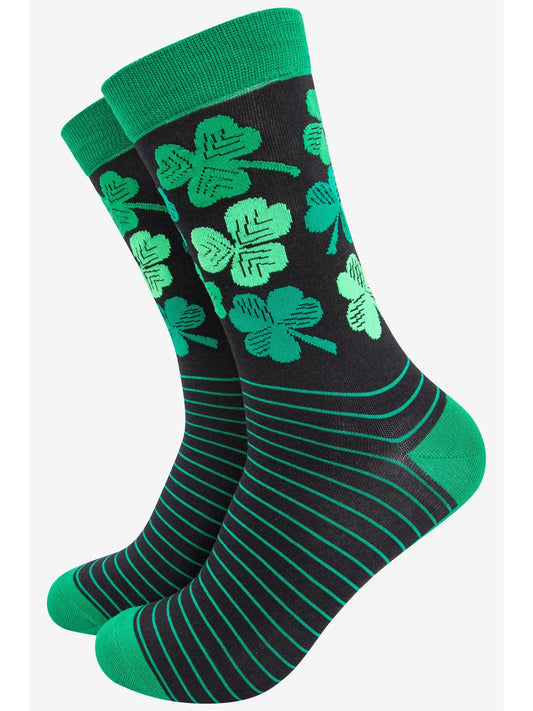 Men's Lucky Irish Shamrock Four Leaf Clover Bamboo Socks