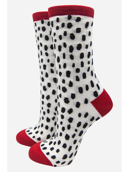 Women's Bamboo Ankle Socks Black White Dalmatian Spots Print