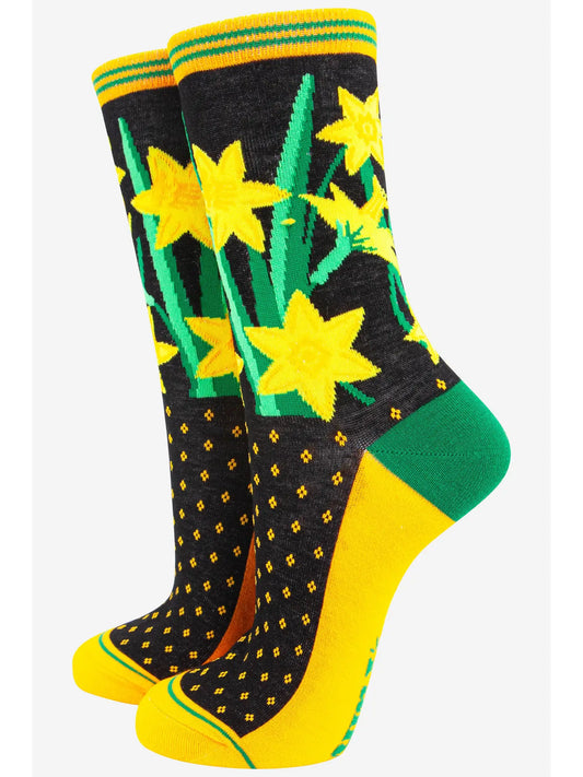 Women's Welsh Daffodil Floral Print Bamboo Socks