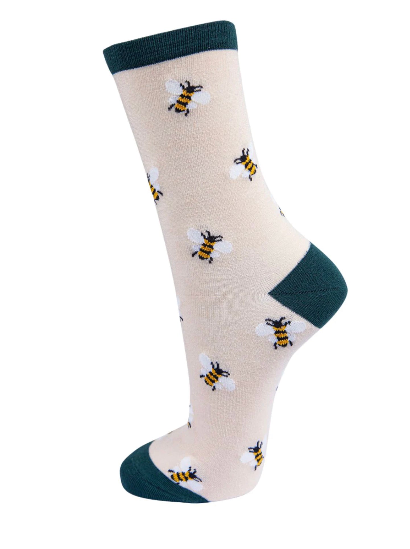 Womens Bamboo Bee Socks Bumblebees Novelty Ankle Socks Cream