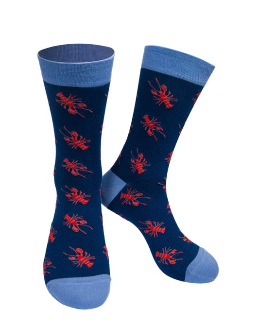 Navy Blue Red Lobster Bamboo Mix Socks