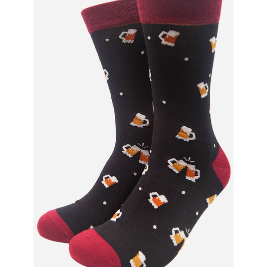 Men's Black Beer Print Bamboo Socks