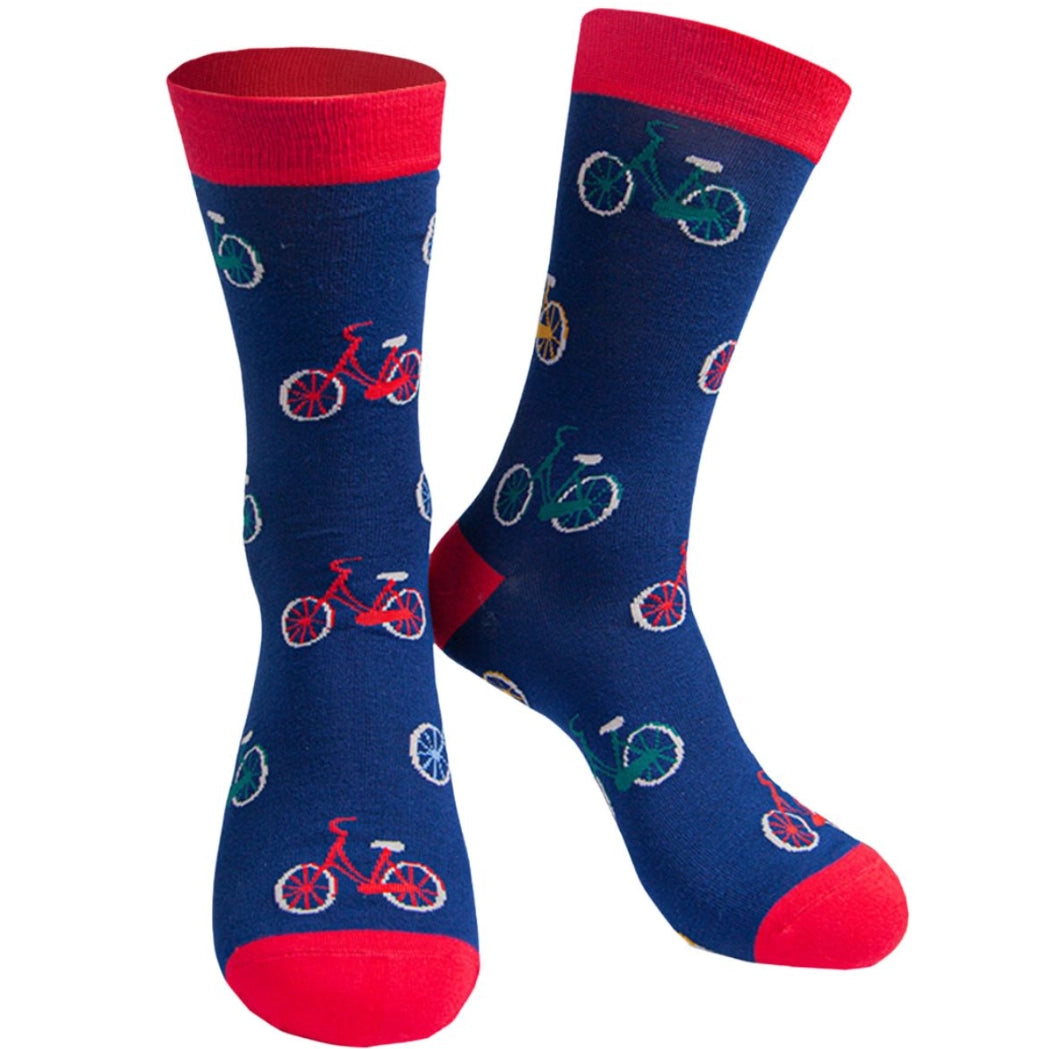 Men's Navy Blue Bicycle Print Bamboo Socks