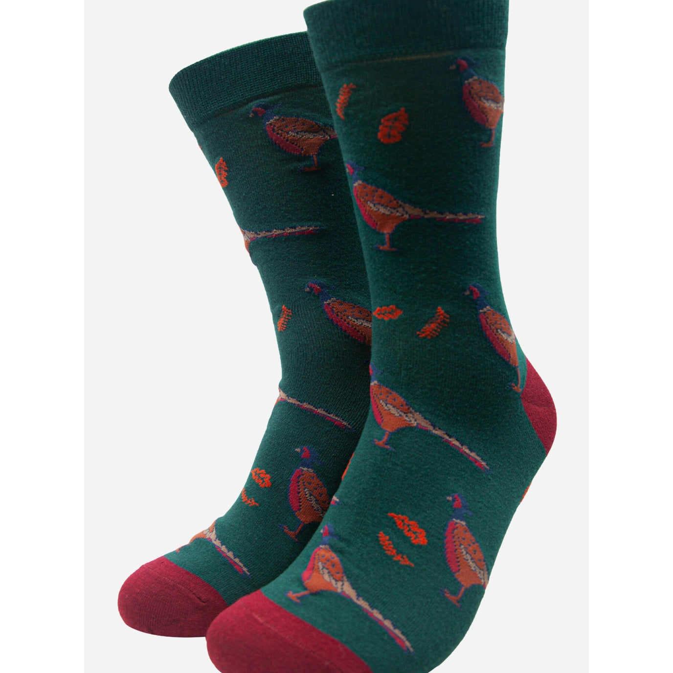 Men's Green Pheasant Print Bamboo Socks