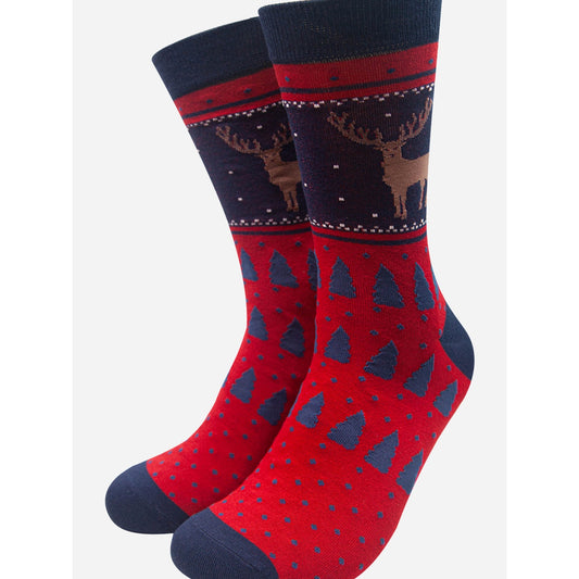 Men's Fair Isle Stag Print Bamboo Socks